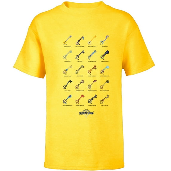 Disney Kingdom Hearts Keyblades with Names - Short Sleeve T-Shirt for Kids -Customized-Yellow