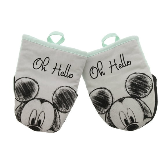 Disney Kitchen Cotton Mini Oven Mitts ? Heat Resistant Oven Gloves with Insulation Ideal for Handling Hot Kitchenware ? Non-Slip Grip, Hanging Loop, 5.5 x 7 Inches ? Mickey Oh Hello