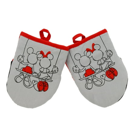 Disney Kitchen Neoprene Mini Oven Mitts, 2pk-Heat Resistant Oven Gloves with Insulation Ideal for Handling Hot Kitchenware-Non-Slip Grip, Hanging Loop, 5.5 x 7 Inches - Mickey and Minnie Swing