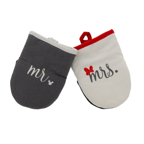 Disney Kitchen Neoprene Mini Oven Mitts, 2pk - Heat Resistant Oven Gloves with Premium Insulation Ideal for Handling Hot Kitchenware - Non-Slip Grip, Hanging Loop, 5.5 x 7 Inches - Mr. and Mrs.