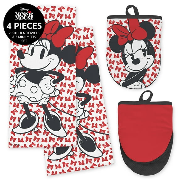Disney Kitchen Towels and Oven Mitts Set, 4 Piece Bundle with Mini Mitts and Cotton Dish Towels