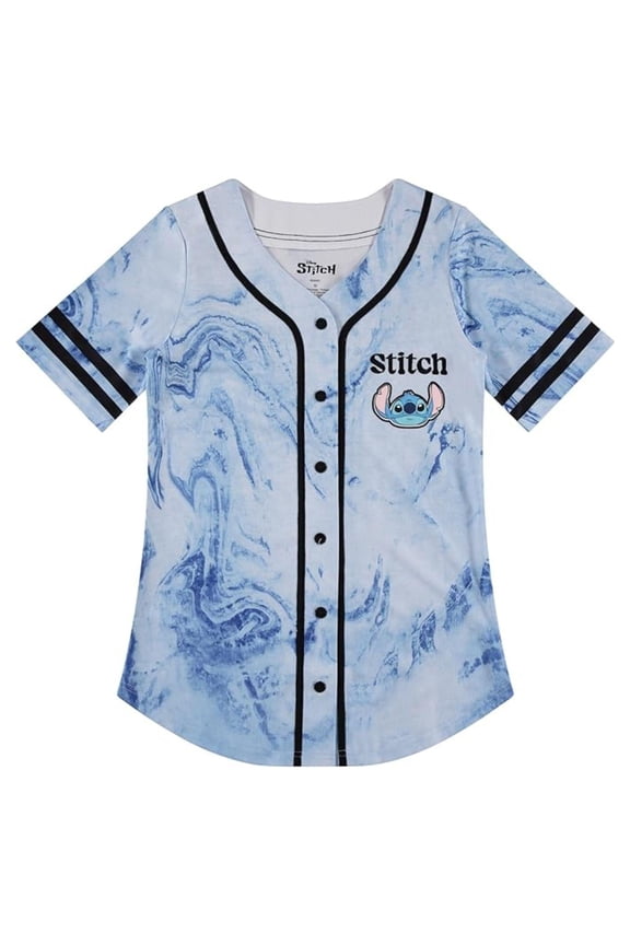 Women's Lilo and Stitch Baseball Jersey, Graphic Print Stitch Baseball Shirt White Black - L