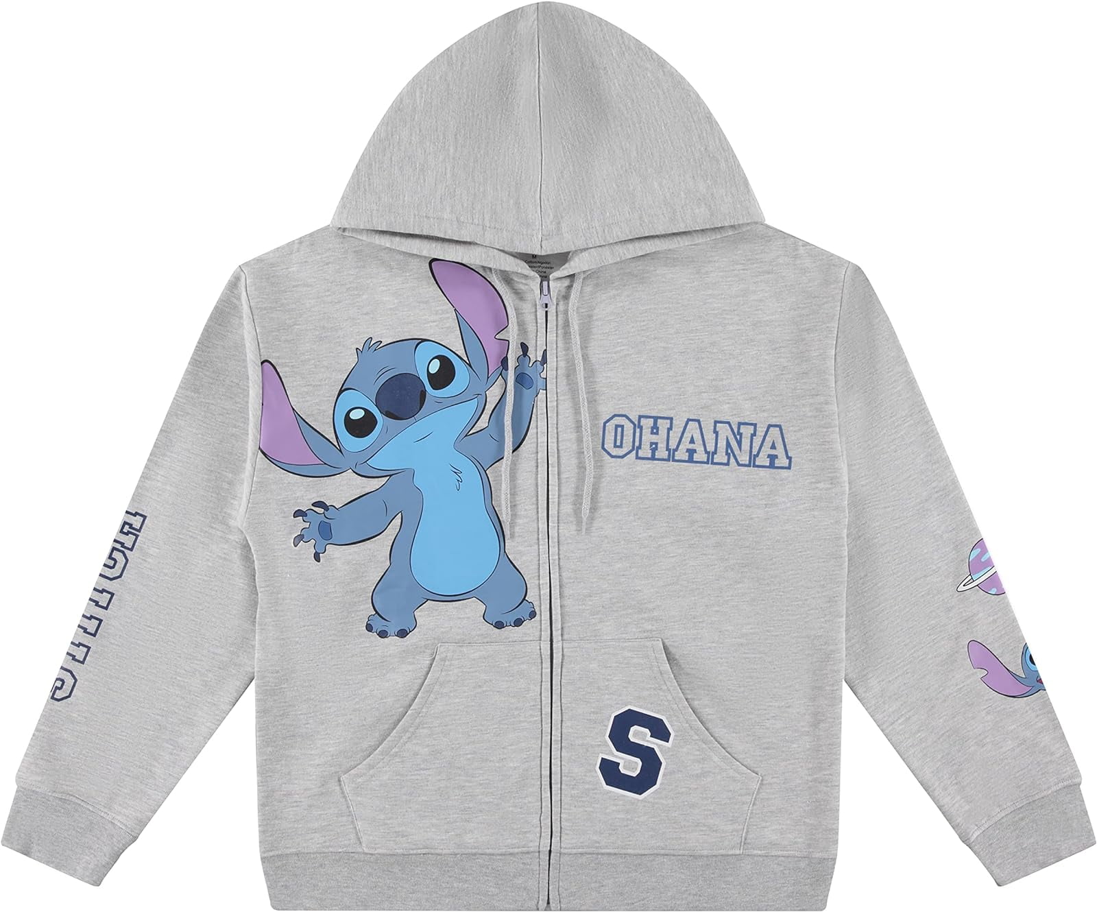 Disney Ladies Lilo and Stitch Classic Hoodie, Ohana Junior Zip-Up  Sweatshirt Heather Gray – Large