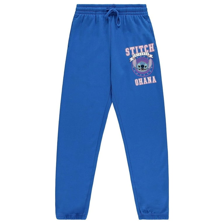 Disney Ladies Lilo and Stitch Joggers, Printed Varsity Athletic Sweatpants  Cobalt Blue- Medium
