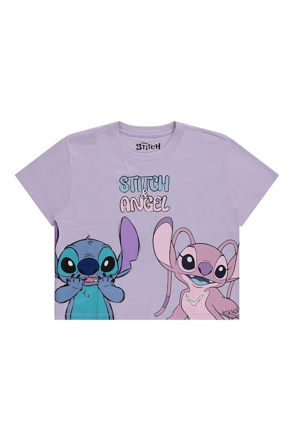 Women's Lilo and Stitch Shirt, Classic Printed Stitch Crop Top T-shirt Lilac - L