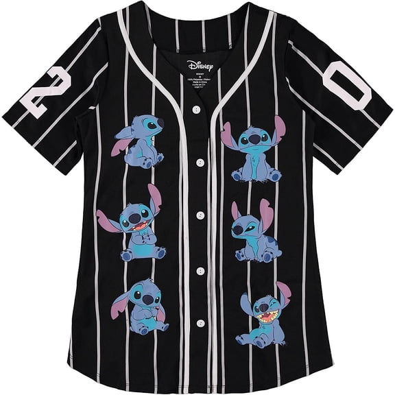 Disney Ladies Lilo and Stitch Shirt - Ladies Classic Lilo and Stitch Baseball Jersey Lilo and Stitch Mesh Jersey Black, Large