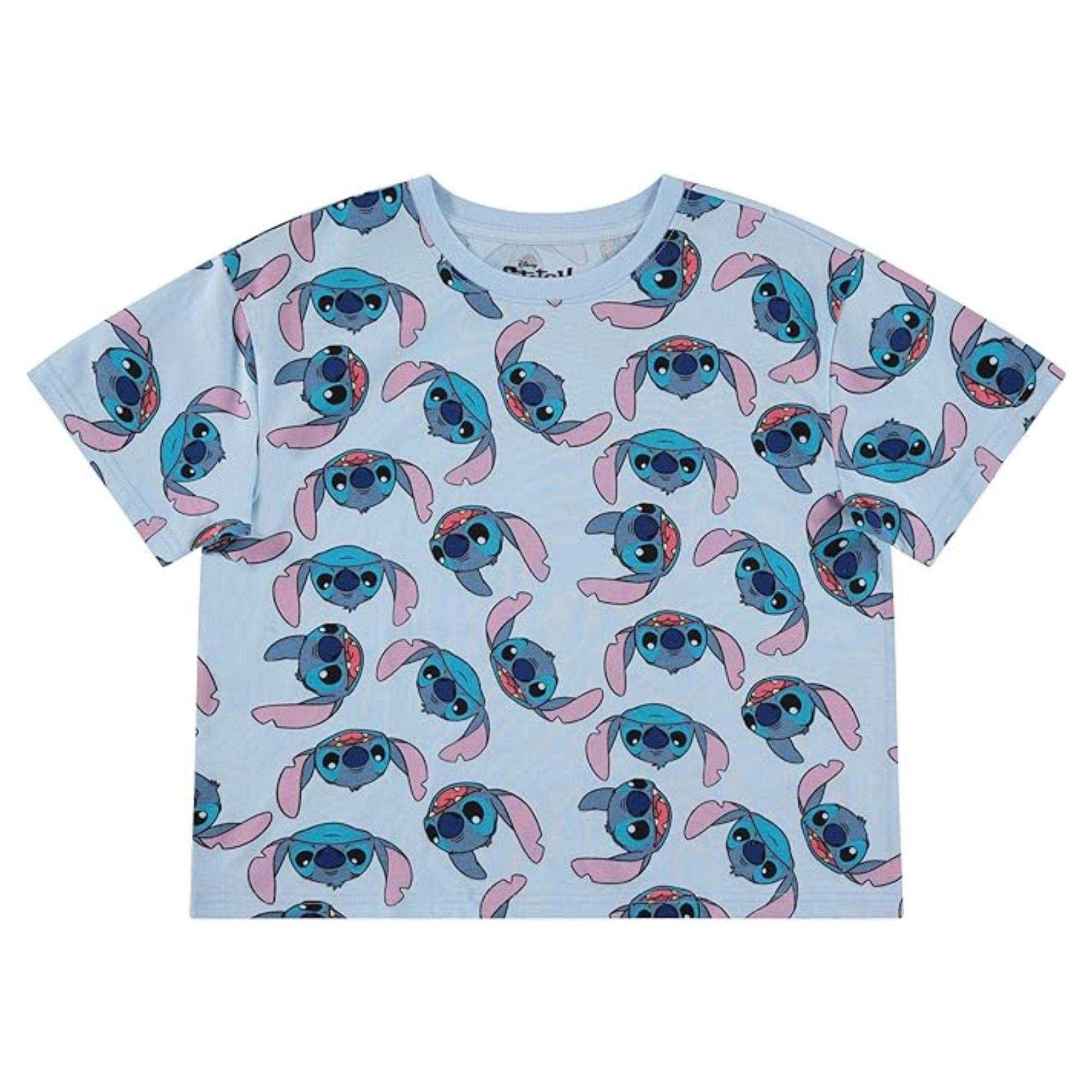 Disney Ladies Lilo and Stitch Shirt Printed Stitch Crop Top Shirt Blue S Walmart
