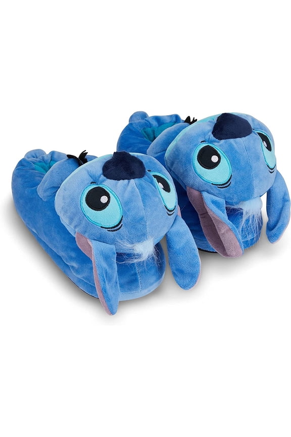 Ladies Lilo and Stitch Slippers - Ladies Classic Lilo and Stitch Big Face Plush Slippers Lilo and Stitch 3D Plush Slippers Blue, 11/12
