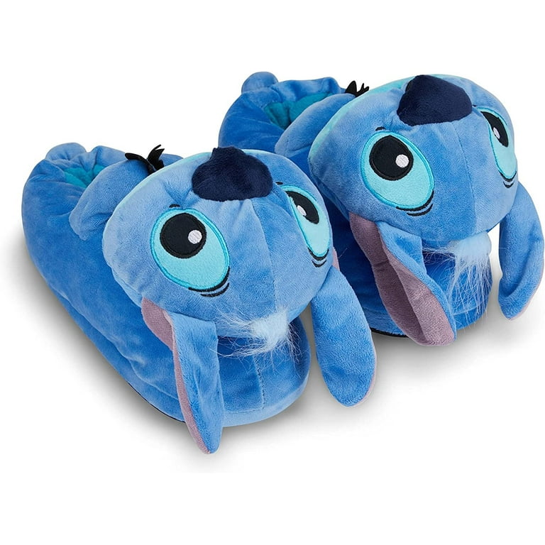 Disney Ladies Lilo and Stitch Slippers Ladies Classic Lilo and Stitch Big Face Plush Slippers Lilo and Stitch 3D Plush Slippers Blue 5 6