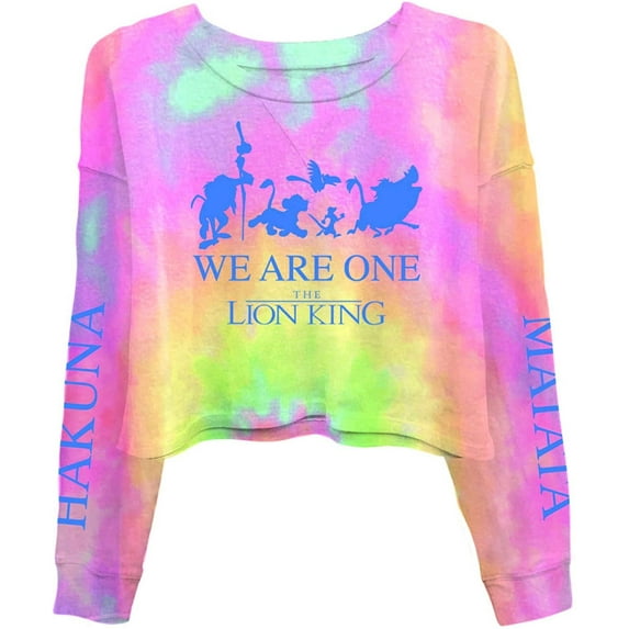 Disney Ladies Lion King Fashion Top - Hakuna Matata Clothing Lion King Tie Dye Long Sleeve Crop Tee