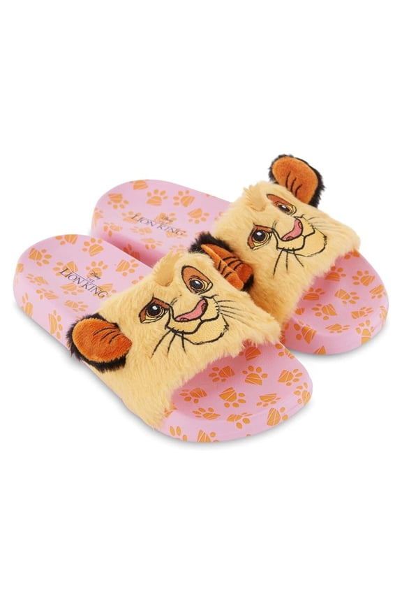 Women's Lion King Slides, Printed Simba Slip-on Footwear Slippers Pink Gold - 7