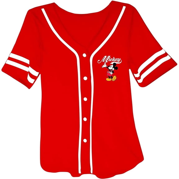 Disney Women's Mickey Mouse Baseball Shirt, Classic Cartoon Baseball Jersey Red – S