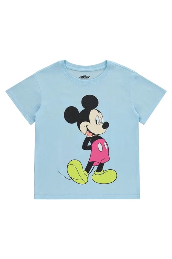 Women's Mickey Mouse Shirt, Graphic Cartoon Casual Mickey T-shirt Blue - S