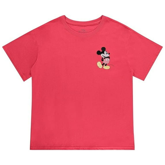 Disney Women's Mickey Mouse Shirt, Graphic Embroidered Cartoon Mickey T-shirt Red – L