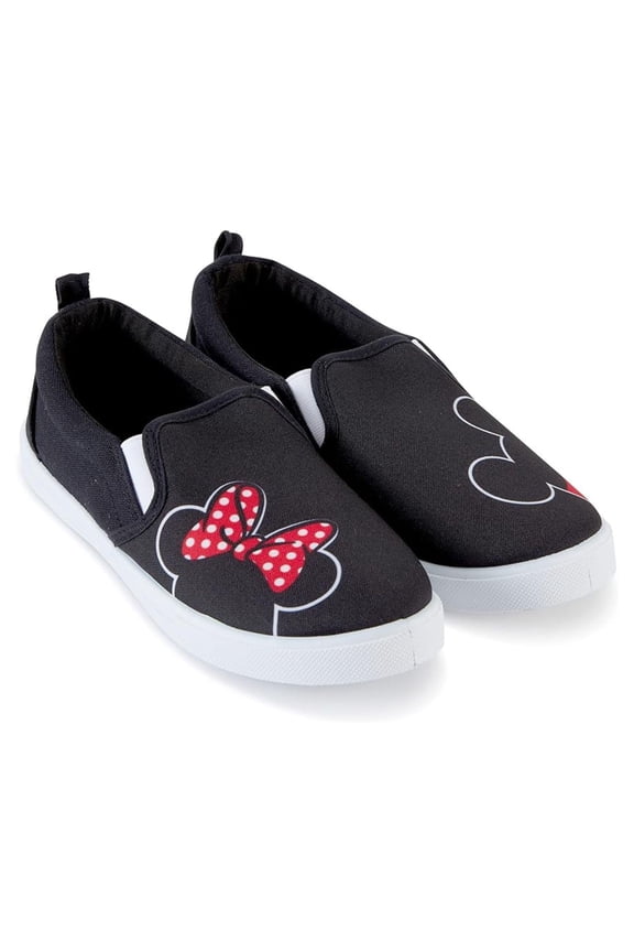 Women's Minnie and Mickey Mouse Shoes, Printed Slip-on Canvas Sneakers Black – 10