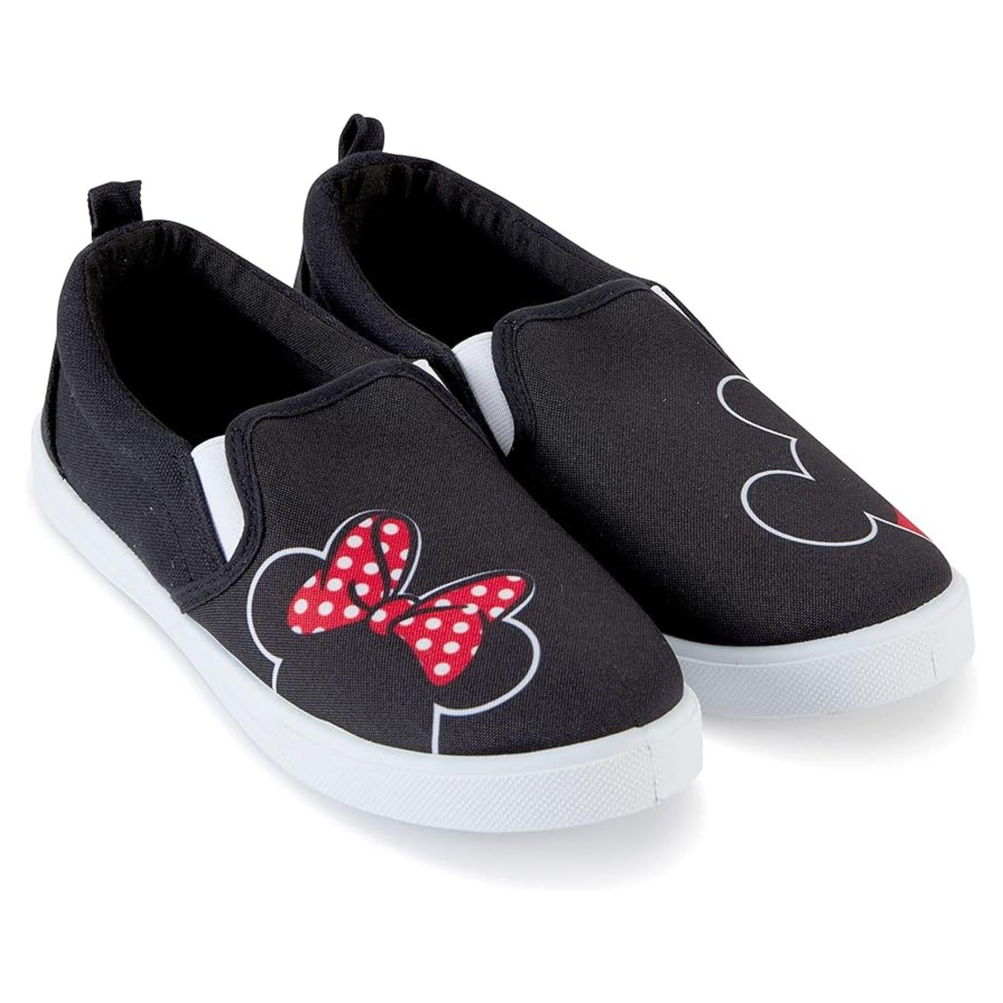 Disney Ladies Minnie and Mickey Mouse Shoes Slip On Canvas Sneakers Black 6 Walmart