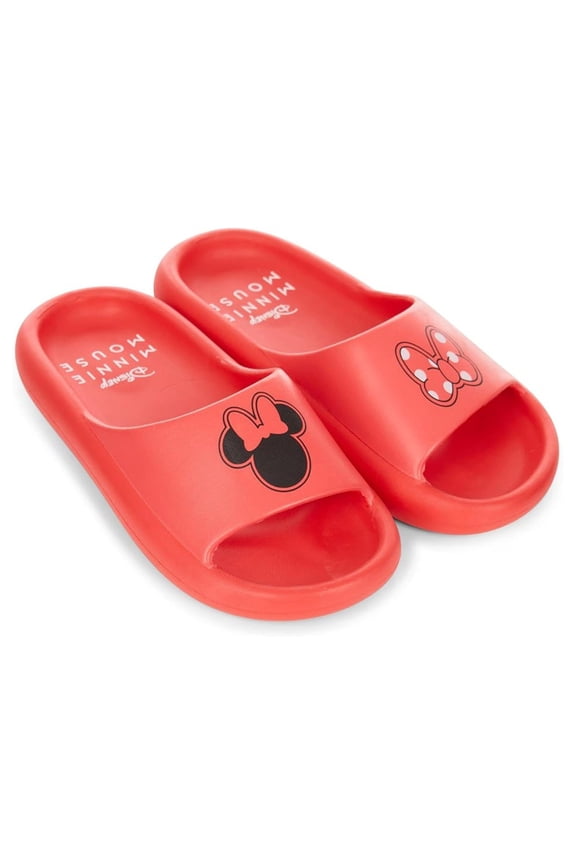 Women's Minnie and Mickey Mouse Slides, Comfort Foam Slip-on Sandals Slippers Red - 8