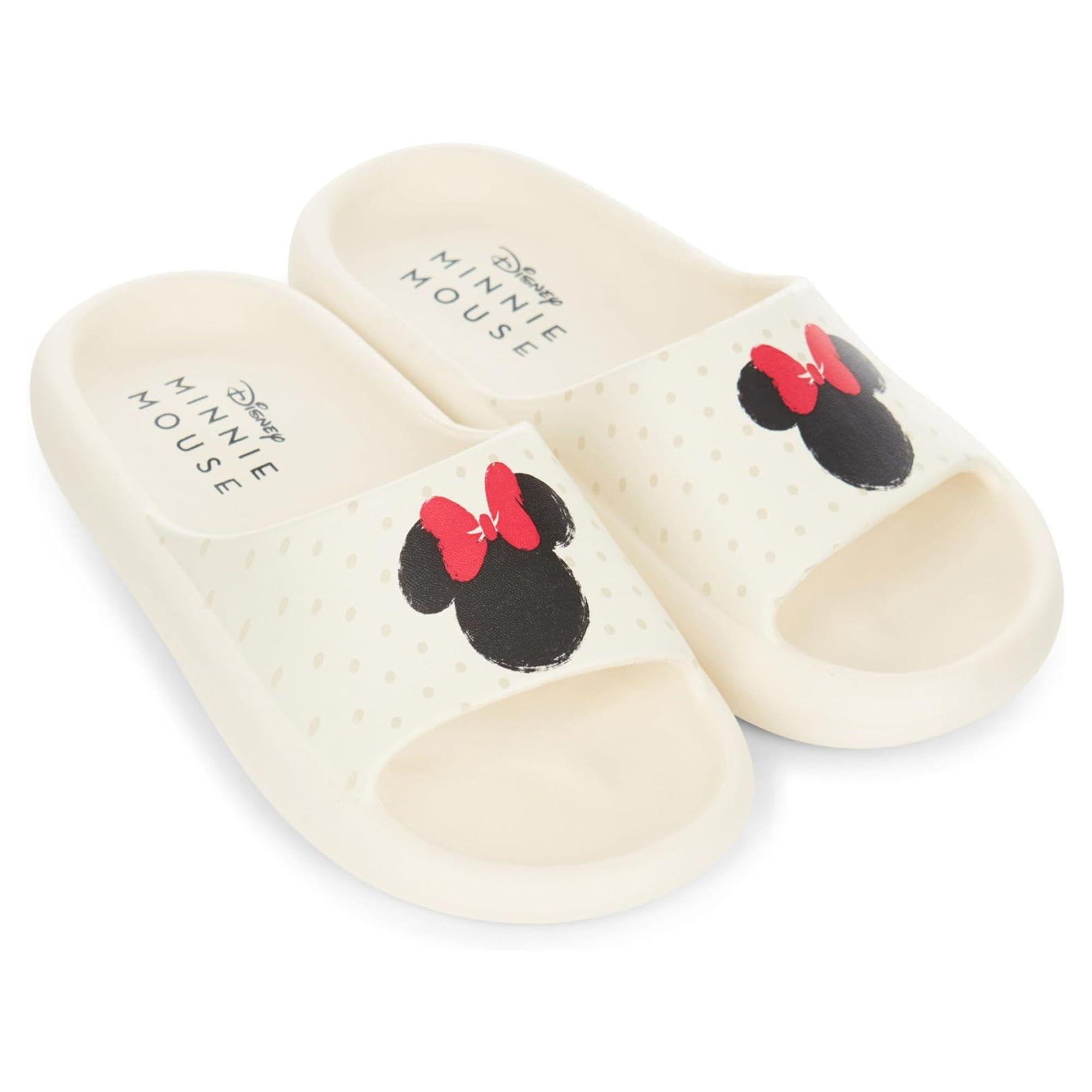 Disney Ladies Minnie Mouse Slides Printed Slip On Foam Slide Sandals White 8