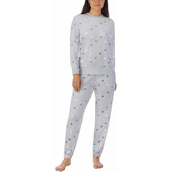 Disney Ladies' Size Small 2-PC Fleece Pajama Set, Gray Mickey & Minnie