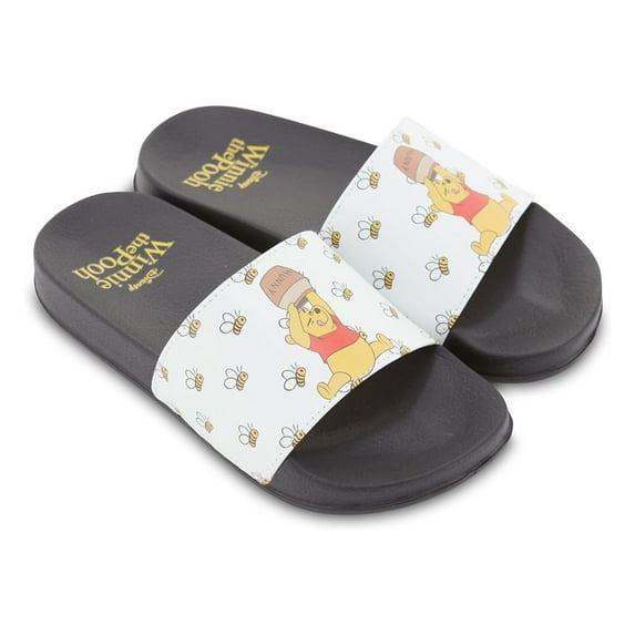 Disney Ladies Winnie The Pooh Slides, Comfort Pooh Slip On Slippers Black White - 6