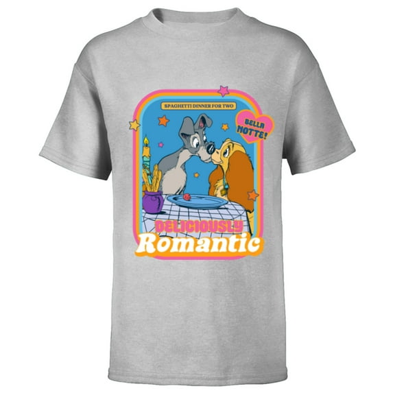 Disney Lady and The Tramp Deliciously Romantic - Short Sleeve T-Shirt for Kids - Customized-Athletic Heather