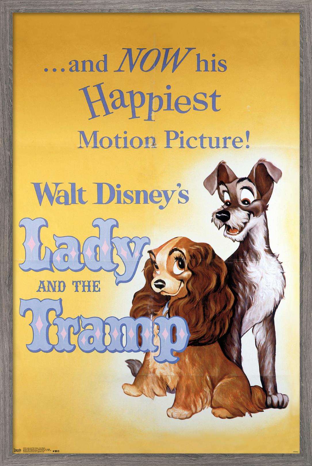 Disney Lady and The Tramp - One Sheet Wall Poster, 14.725" x 22.375", Framed