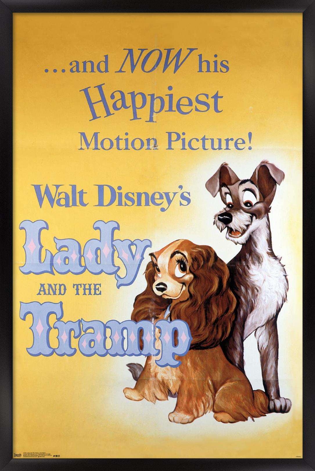 Disney Lady and The Tramp - One Sheet Wall Poster, 14.725" x 22.375", Framed
