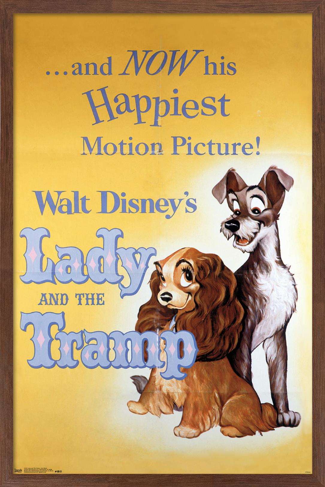 Disney Lady and The Tramp - One Sheet Wall Poster, 14.725" x 22.375", Framed