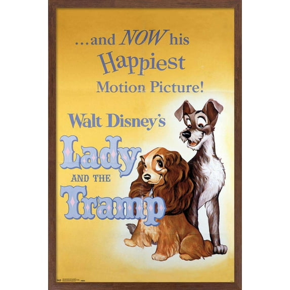 Disney Lady and The Tramp - One Sheet Wall Poster, 14.725" x 22.375", Framed