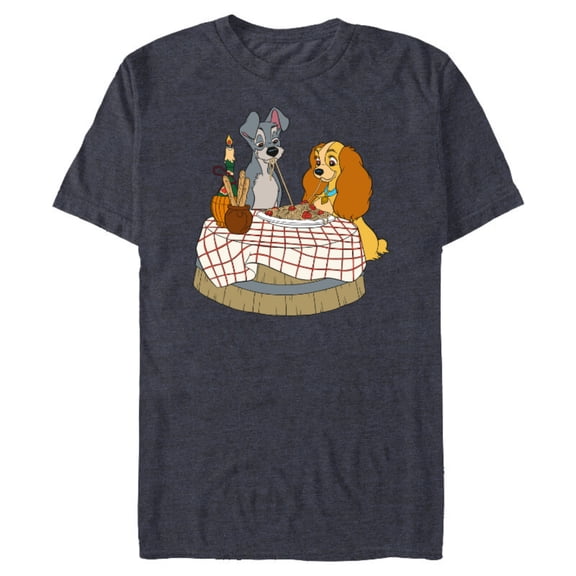Disney Lady and Tramp Bella Notte Spaghetti - Short Sleeve Blended T-Shirt for Adults -Customized-Navy Heather