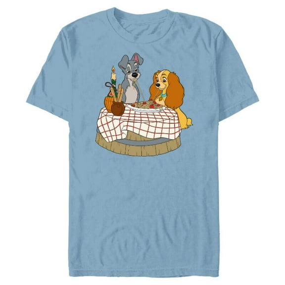 Disney Lady and Tramp Bella Notte Spaghetti - Short Sleeve Blended T-Shirt for Adults -Customized-Ocean Blue