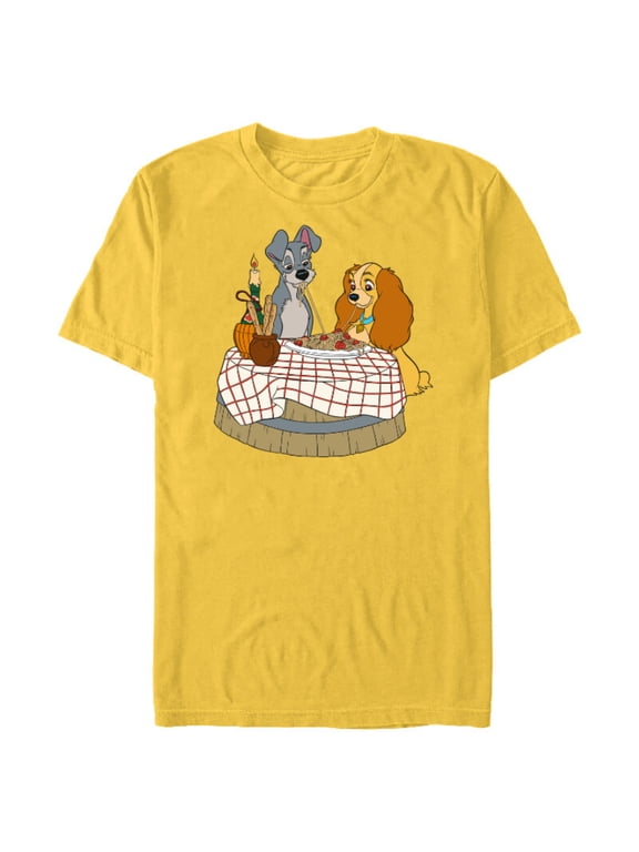 Lady and Tramp Bella Notte Spaghetti - Short Sleeve Blended T-Shirt for Adults -Customized-Yellow