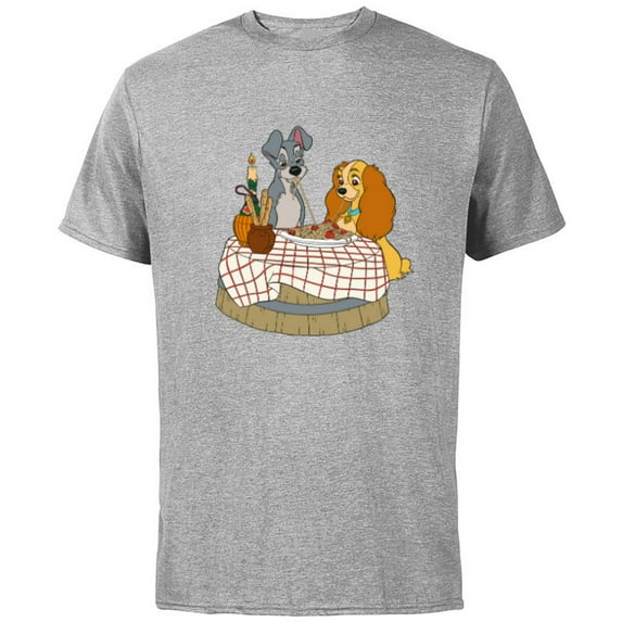 Disney Lady and Tramp Bella Notte Spaghetti - Short Sleeve Cotton T-Shirt for Adults -Customized-Athletic Heather