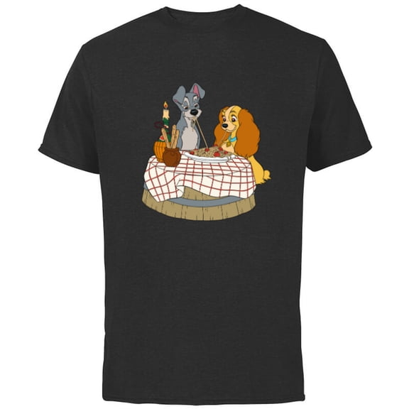 Disney Lady and Tramp Bella Notte Spaghetti - Short Sleeve Cotton T-Shirt for Adults -Customized-Black