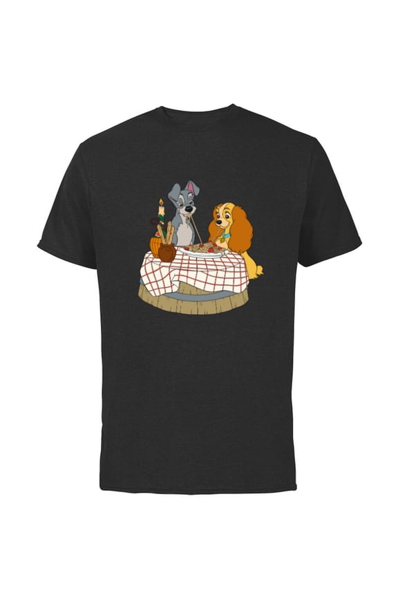 Lady and Tramp Bella Notte Spaghetti - Short Sleeve Cotton T-Shirt for Adults -Customized-Black