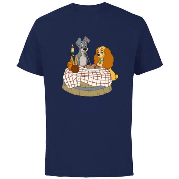 Disney Lady and Tramp Bella Notte Spaghetti - Short Sleeve Cotton T-Shirt for Adults -Customized-Navy
