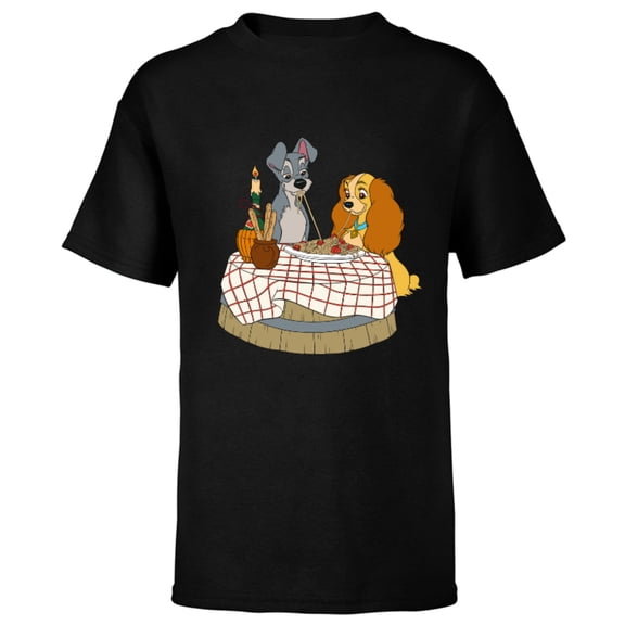 Disney Lady and Tramp Bella Notte Spaghetti - Short Sleeve T-Shirt for Kids -Customized-Black