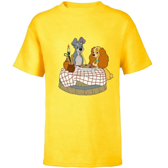 Disney Lady and Tramp Bella Notte Spaghetti - Short Sleeve T-Shirt for Kids -Customized-Yellow