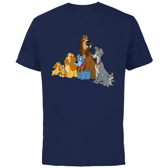Disney Lady and the Tramp Dogs - Short Sleeve Cotton T-Shirt for Adults -Customized-Navy