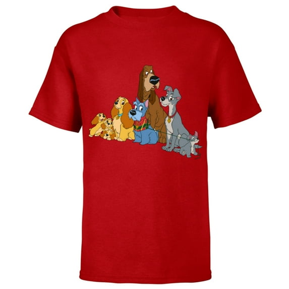 Disney Lady and the Tramp Dogs - Short Sleeve T-Shirt for Kids -Customized-Red
