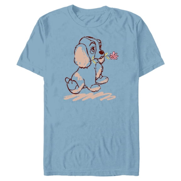 Disney Lady and the Tramp Lady Puppy Sketch - Short Sleeve Blended T-Shirt for Adults -Customized-Ocean Blue