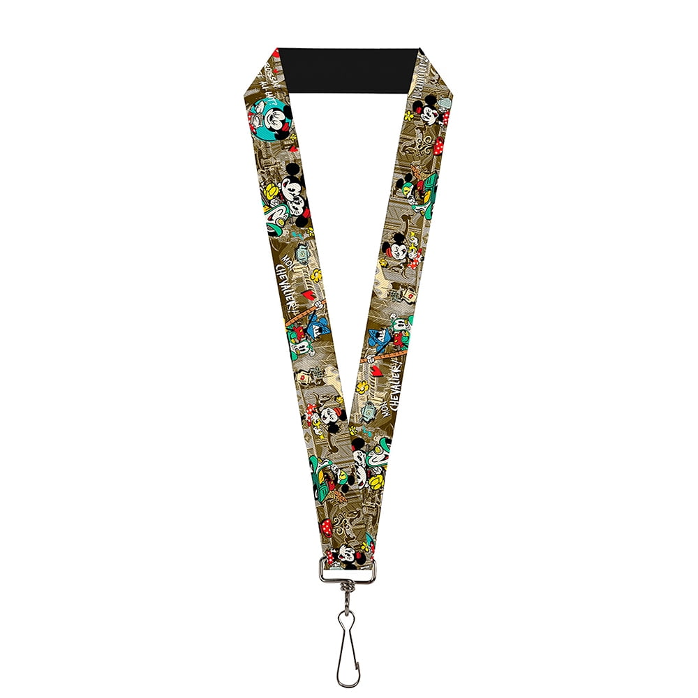 Buckle Down Official Disney Lanyard - Mickey & Minnie "Croissant De Triomphe" Design, 1" Wide, Stainless Steel Clip