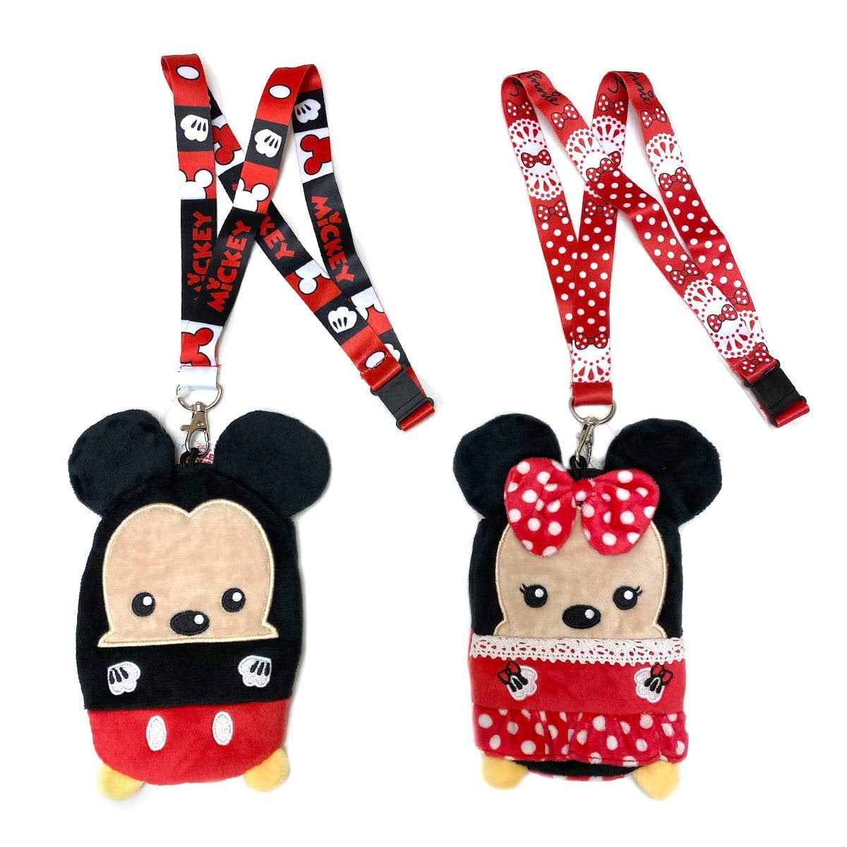 Disney Lanyards with ID Holder and Zip Pouch- Mickey and Minnie Mouse Plush Lanyards - Perfect Accessories and Keychain - 2 Pack