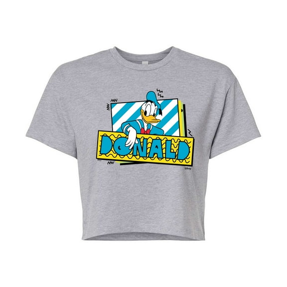 Disney - Leaning Donald Duck With Nametag - Juniors Cropped Cotton Blend T-Shirt