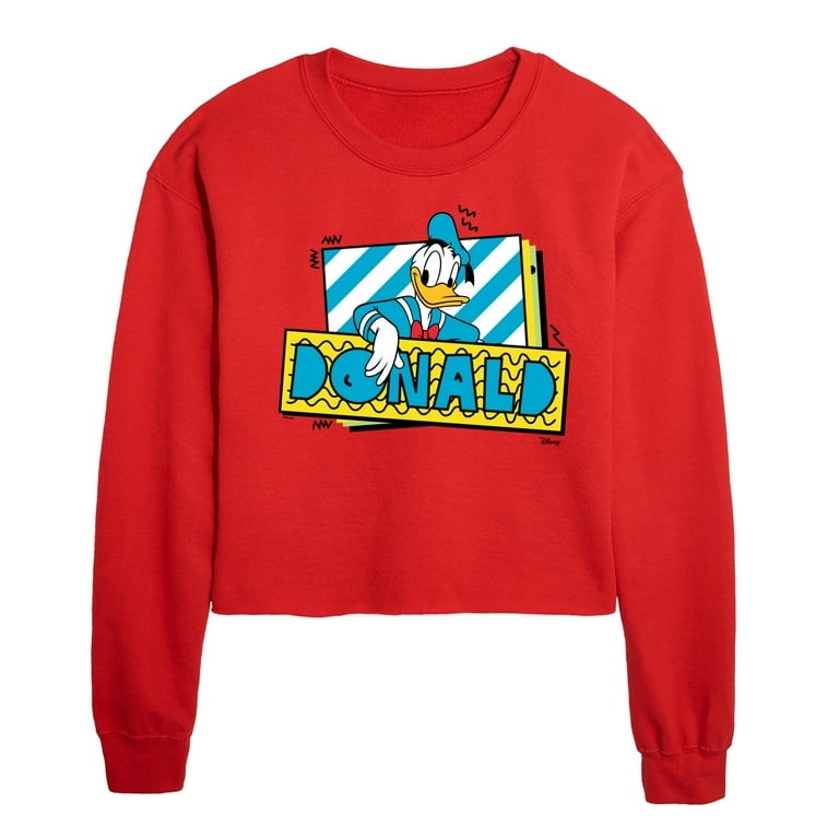Disney Leaning Donald Duck With Nametag Juniors Cropped Crew Neck Sweatshirt Walmart
