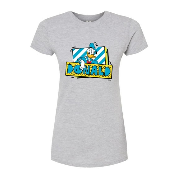 Disney - Leaning Donald Duck With Nametag  - Juniors Fitted Graphic T-Shirt