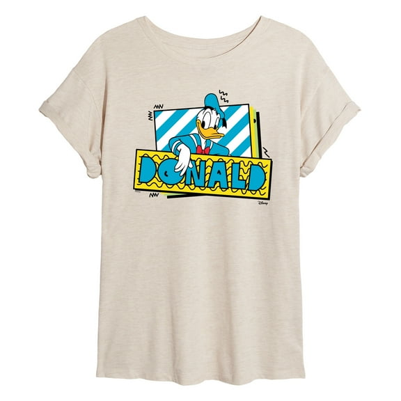 Disney - Leaning Donald Duck With Nametag  - Juniors Ideal Flowy Muscle T-Shirt