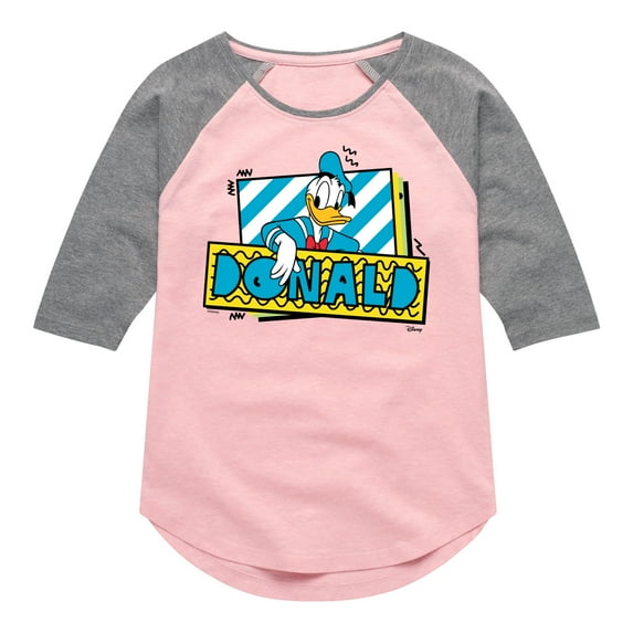 Disney - Leaning Donald Duck With Nametag - Toddler & Youth Girls Raglan Graphic T-Shirt