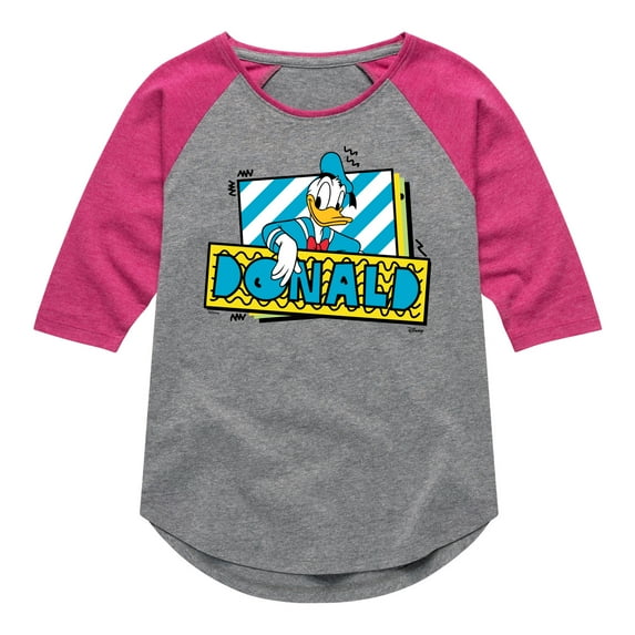 Disney - Leaning Donald Duck With Nametag - Toddler & Youth Girls Raglan Graphic T-Shirt