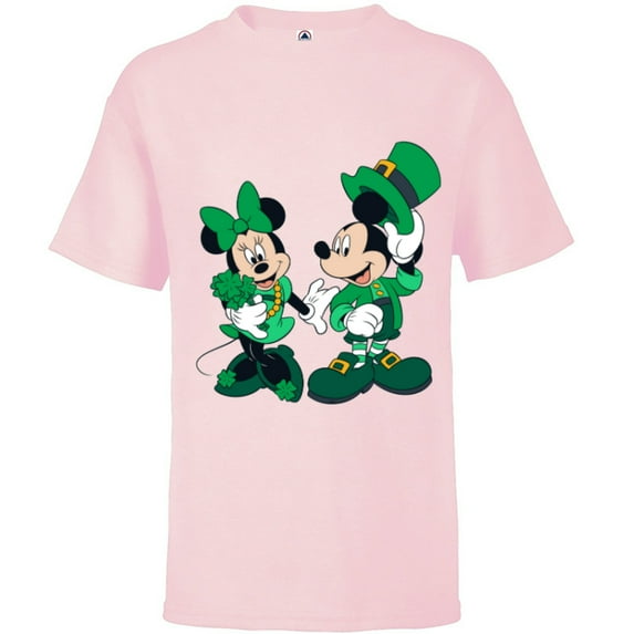 Disney Leprechaun Mickey Minnie Shamrock St. Patrick’s Day - Short Sleeve T-Shirt for Kids - Customized-Soft Pink